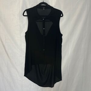 FOREVER 21 SHEER TANK BUTTON DOWN BLOUSE (L)